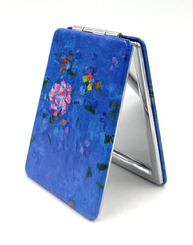 Abstract Flowers Compact Mirror Royal Blue Color Handheld Mirror Finnish Artist Travel Gifts Small Folding Mirrors Foldable and Magnifing - color: Fiinish Abstract