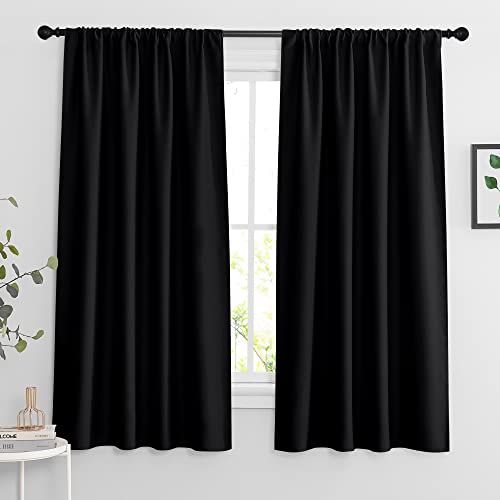 RYB HOME Blackout Curtains for Bedroom Living Room 63 inches Long, Thermal Insulated Privacy Rod Pocket Drapes for Nursery Office Home Theater, Width 42 by Length 63, Black, 2 Panels - color: Black, size: 42"W x 63"L (Pack of 2)