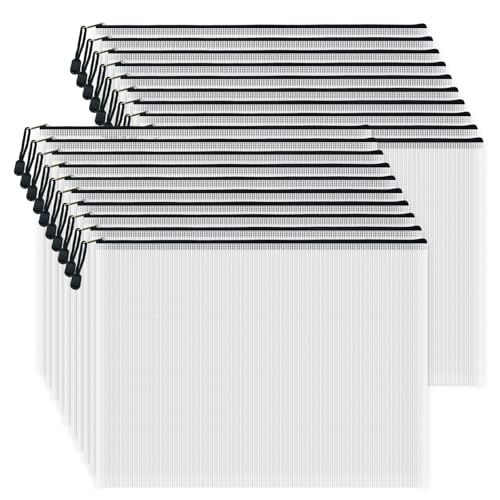 20pcs Mesh Zipper Pouch Bags, Multipurpose Waterproof Organization Storage Bag for Office School Home Travel (A3 Size 16.9''x12'', White and Black) - color: White and Black, size: A3 Size 16.9 x 12 inch