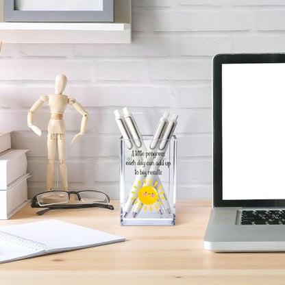 A Little Progress Each Day Can Add Up To Big Results Acrylic Cosmetic Pencil Pen Holder Cup, Inspirational Sun Desk Organizer for Classroom Office, Motivational Gifts for Women Girl Therapist - style: Little Progress