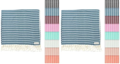 Sand Cloud Turkish Beach Towel - Sand Resistant - 100% Certified Organic Turkish Towel - Quick Dry Towel for Beach, Picnic, Blanket or Bath Towel - As Seen on Shark Tank - Gocek (Denim) (Pack of 2) - color: Denim, size: 37x69 (Pack of 2)