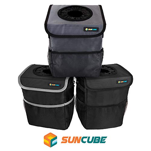 SUN CUBE Waterproof Car Trash Can with Lid, Mesh Pockets | Leakproof Car Garbage Can Hanging | Auto Trash Bin, Garbage Bag Organizer for Headrest, Console, Truck (Black) - color: Black