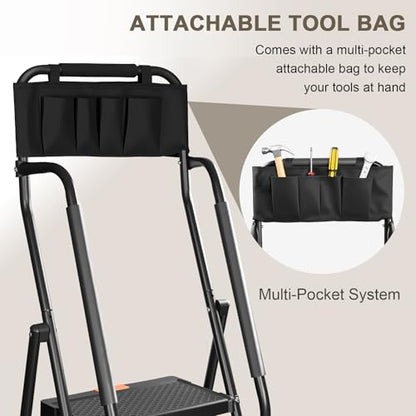 Valeo 4 Step Ladder with Handrails,500 Lbs Capacity,Folding Step Stool Ladder with Attachable Tool Bag,Lightweight & Storage Step Ladder 4 Step Folding,Multi-use for Home,Kitchen,Office,Black - style: 4 Step Ladder with Handrails