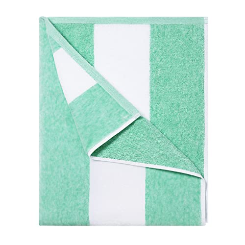 HENBAY Cotton Oversized Beach Towel - Large 70 x 35 Inch Pool Towel, Green Striped Quick Dry Swimming Cabana Towel - color: Green