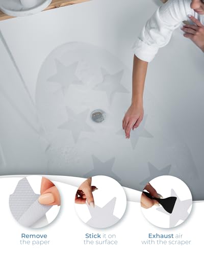 Anti Slip Shower Stickers 24 PCS, Invisible Non-Slip Shower Stars for Adults, Premium Adhesive Bath Tub Stickers (Clear) - color: Clear, size: Star