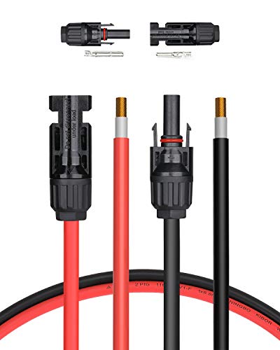 BougeRV 6 Feet 10AWG Solar Extension Cable with Female and Male Connector with Extra Pair of Connectors Solar Panel Adaptor Kit Tool (6FT Red + 6FT Black) - color: 10AWG, size: 6FT 10AWG