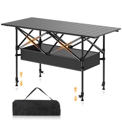 Camping Table Portable, Folding Roll-Up Picnic Table with Carry Bag & Detachable Storage Pockets, Lightweight Outdoor Table for Camping, Beach, Backyard, Party, BBQ, Patio - size: Camping Table