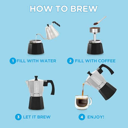 GROSCHE Milano Stovetop Espresso Maker Moka Pot Cuban Coffee Maker Stovetop Coffee Maker Moka Italian Greca Brewer Percolator | 6 Espresso Cup, Tuxedo - color: Tuxedo, Black, size: 6 espresso cups