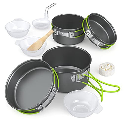 ACAGALA Portable Outdoor Tableware Camping Cookware 2-3 People Multifunctional Portable Cooking Set for Outdoor Stove