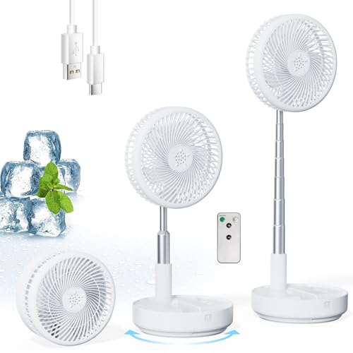 Portable Oscillating Rechargeable Fan, Battery Operated with 4 Speed Settings & Remote Control, Desk Travel Fan for Sleeping, Camping, Cruise, RV - White 8" USB C - color: White-7200mAh