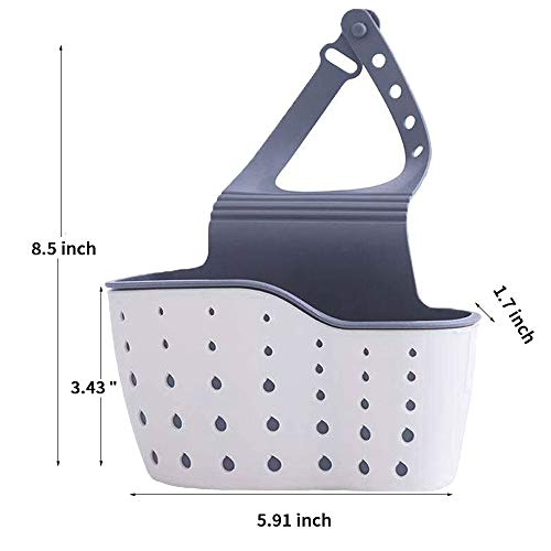 EC ELEGANTCHARM Kitchen Sink Caddy Sponge Holder Silicone Plastic Soap Holder Hanging Ajustable Strap Faucet Caddy with Drain Holes for Drying - color: White-1 Pack