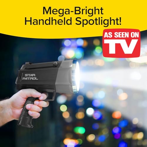Star Patrol Platinum Mega-Bright Rechargeable Spotlight, AS SEEN ON TV, Tactical Flashlight, 10 Modes, Turbo Boost Up to 100%, Built-in Kickstand & Phone Charger, for Camping,Emergencies, 9 in, Black - style: Star Patrol Platinum