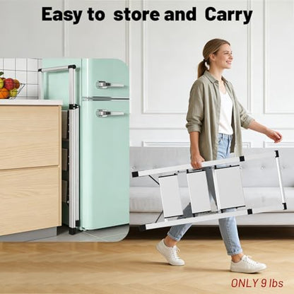 3 Step Ladder Aluminum Lightweight Folding Step Stool, 600lbs Max Load Heavy Duty Step Stool with Safety Handrail, Slim Foldable Kitchen Stool with Anti-Slip Pedal for Home Sliver，3 Steps - size: 3 steps