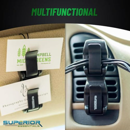 SUPERIOR ESSENTIALS Sunglass Holder for Car Visor Clip - Sun-Glasses Holder and Ticket Card Clips - Car Visor Accessories - Luxury Eyeglass Car Mount (Pack 2) - size: Pack 2