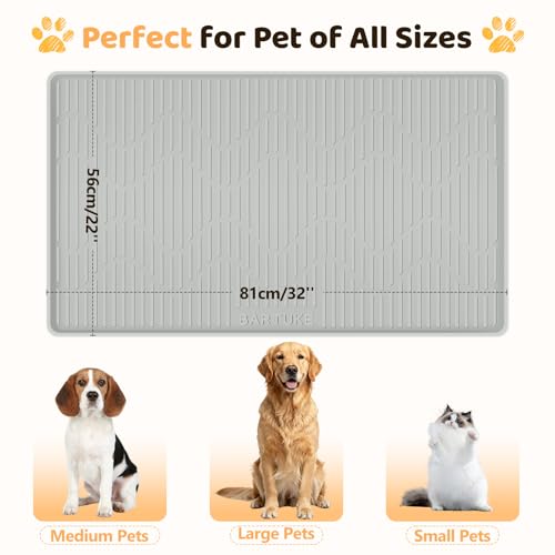 Silicone Cat & Dog Food Mat, 32" x 22" Large Pet Feeding Mat for Cats and Dogs Bowl, Pet Placemat for Food and Water with Raised Edge, Waterproof, Leakproof (Grey) - size: 32"x22"