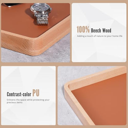 ProCase Wooden Valet Tray for Men, Wood Catch-All EDC Organizer, Fathers Day Gift, Nightstand Entryway Bedside Dump Holder for Wallets, Keys, Watches, Phones, Loose Change, Trinkets -LightBrown - color: Light Brown