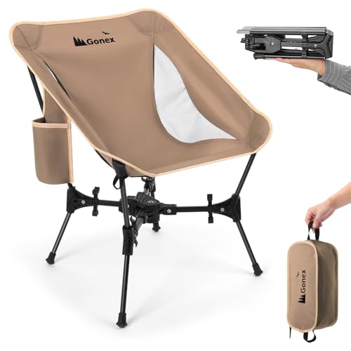 Gonex Portable Camping Chair, The 5th Gen Ultralight Compact Backpacking Foldable Lightweight Folding Chair for Outdoor Camp Hiking Beach Picnic Concert, Supports 330lbs (Khaki, 1 PCS) - color: Khaki