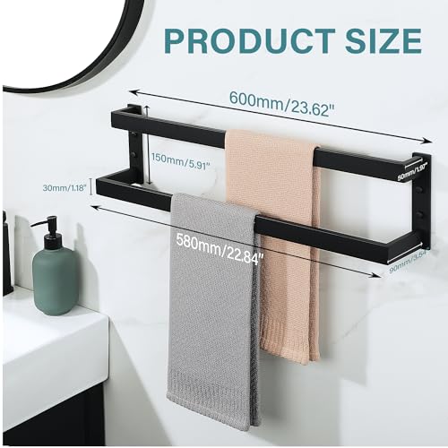 Alise Double Towel Bar, 24" Towel Racks for Bathroom Wall Mounted SUS304 Stainless Steel, Heavy Duty Bathroom Towel Holder, Quick Drying Towel Hanger, Matte Black - color: Matte Black, size: 24-inch