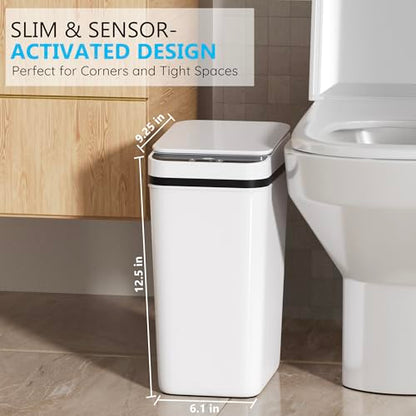 jinligogo 3Pack Bathroom Small Trash Can with Lid, 2.6 Gallon Touchless Automatic Garbage Can Slim Waterproof Motion Sensor Smart Trash Bin for Bedroom, Office, Living Room-White - color: White