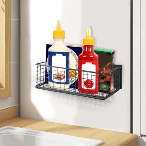 Magnetic Fridge Organizer, Mesh Organizer Shelf Rack Pencil Holder Whiteboard Accessories Office File Foil Food Wrap Spice Pegboard Holder Kitchen Organization(COLOR:Black)