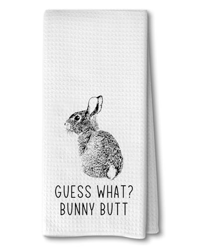 Advivio Guess What? Funny Bunny Rabbit Butt Kitchen Towels Flour Sack Tea Towels, Easter Hand Towels for Bathroom, Rabbit Lovers Teen Girls Gifts - color: Guess What? Towels