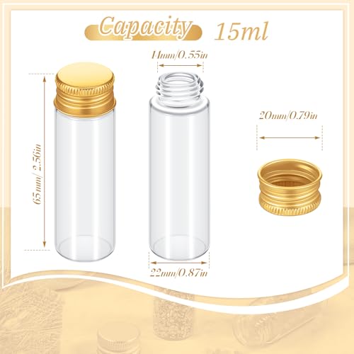 Didaey 50 Pcs Small Clear Vials Spice Mini Jars with Lids Mini Glass Bottles with Screw Aluminum Metal Caps Tiny Jars Sample Containers for Powder Cream Cosmetic Jewelry Wedding (15ml,Gold Caps) - color: Gold Caps, size: 15 ml