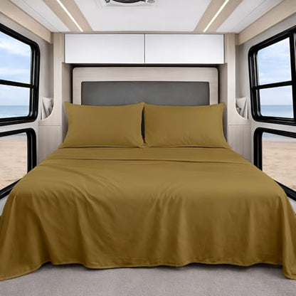 Shreem Linen Luxury 4 Piece Microfiber RV Sheet Set, Deep Pocket Fits Up to 10 inch, Soft, Wrinkle-Resistant, Camper, Travel Trailer Bedding, Bunk 28x75, Taupe - color: Taupe, size: RV Bunk - 28x75