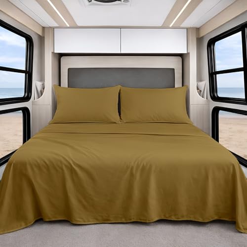 Shreem Linen Luxury 4 Piece Microfiber RV Sheet Set, Deep Pocket Fits Up to 10 inch, Soft, Wrinkle-Resistant, Camper, Travel Trailer Bedding, Bunk 28x75, Taupe - color: Taupe, size: RV Bunk - 28x75