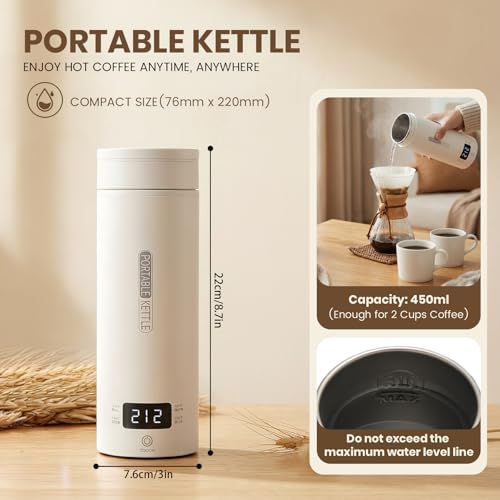 Travel Tea Kettle（120V）, Portable Electric Kettle, 316 Stainless Steel Premium Liner, 4-speed Temperature Adjustment with Auto Shut-off and Boil-Off Protection,White. - color: white