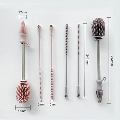 Haakaa Silicone Cleaning Brush Kit – Household Cleaning Brushes for Bottles and Crevices – Food-Grade Silicone: Dishwasher Safe (Kit-Grey) - color: Kit-grey