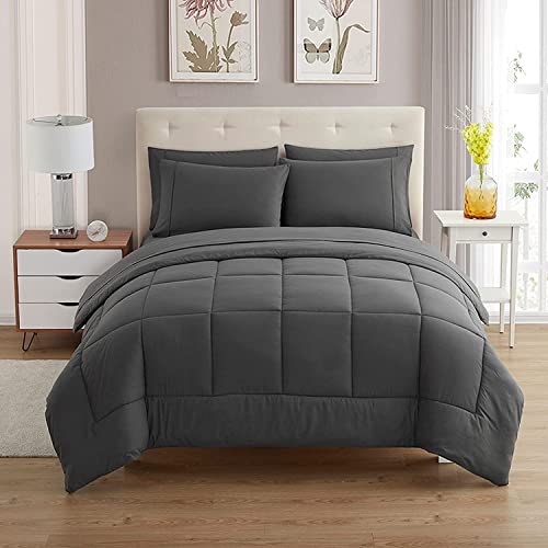 Queen Comforter Set with Sheets - 7-Piece Bedding Collection - 1 Comforter, 1 Fitted Sheet, 1 Flat, 4 Pillowcases - Deep Pocket - Soft & Breathable Premium Quality - Ideal for All Seasons, Gray - color: Gray, size: Queen