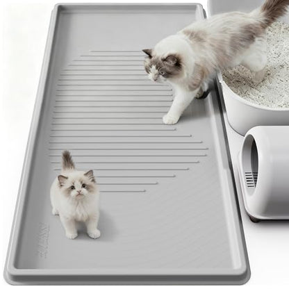 ISSEVE Cat Litter Mat 54" x 27.5" XXL, Extra Large Silicone Mat for Litter Box, 1.38" Raised Edge Urine Proof Litter Trapping Mat Pad for Scatter Control, Soft on Kitty Paws, Protect Floor (Grey) - color: Light Grey