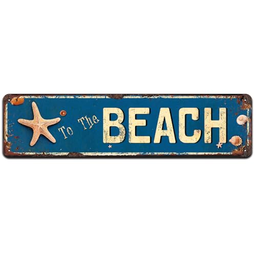 To The Beach Sign, Beach House Decor, Novelty Metal Tin Signs 4x16 Inches - color: V-103