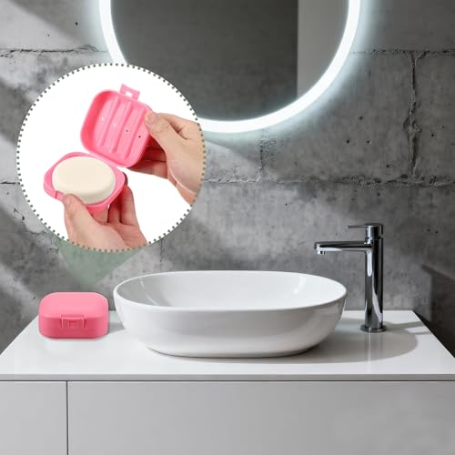 uxcell 2 Pcs Travel Soap Case, Portable Travel Soap Box Waterproof Holder Case, Airtight Dish Container with Lid for Shower Bathroom Outdoor Home Gym Hiking (Square, Pink)