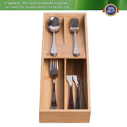 guiogc Bamboo Silverware Drawer Organizer, Kitchen Small Silverware Organizer, Utensil Tray Holder, Cutlery Tray for Spoons, Forks, Knives, Suitable for a family of 2-4 - size: Small-02