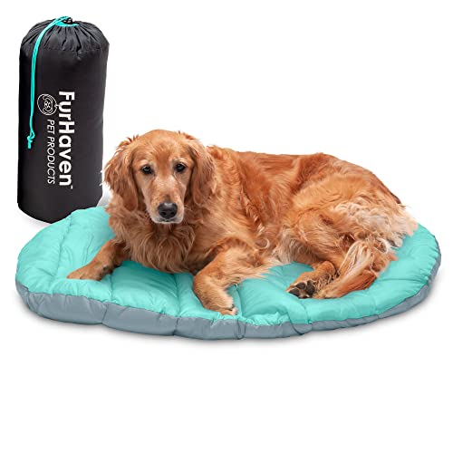 FurHaven Outdoor Travel Dog Bed for Large Dogs, Lightweight Trail Pup Travel Pillow Mat with Stuff Sack, Machine Washable & Foldable, Large, Aqua/Granite Gray - color: Aqua/Granite Gray, size: Large