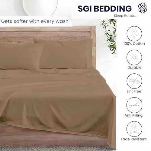 SGI bedding Queen Bed Sheets Set – Premium 600 TC Egyptian Cotton, Crisp & Cooling Sateen Weave, Extra Soft Hotel Collection, Fits Mattresses Up to 16 Inch Deep, Breathable & Long Lasting – Taupe - color: 04 - Taupe, size: Queen