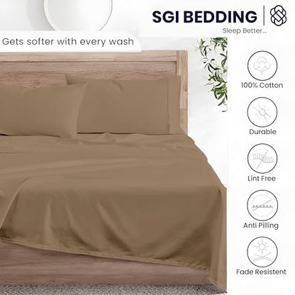 SGI bedding Queen Bed Sheets Set – Premium 600 TC Egyptian Cotton, Crisp & Cooling Sateen Weave, Extra Soft Hotel Collection, Fits Mattresses Up to 16 Inch Deep, Breathable & Long Lasting – Taupe - color: 04 - Taupe, size: Queen