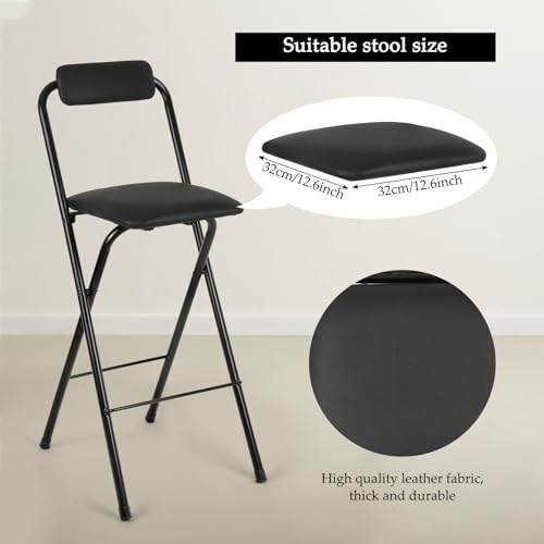 Thyle 2 Pcs Folding Bar Stool with Backrest, Tall Foldable Stool Chair Portable High Folding Bar Chair Counter Height Seat Leather Padded for Kitchen Island Shop Cafe Dining Room Black (29.5 Inch) - size: 29.5 Inch