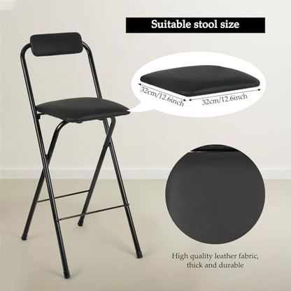 Thyle 2 Pcs Folding Bar Stool with Backrest, Tall Foldable Stool Chair Portable High Folding Bar Chair Counter Height Seat Leather Padded for Kitchen Island Shop Cafe Dining Room Black (27.5 Inch) - size: 27.5 Inch