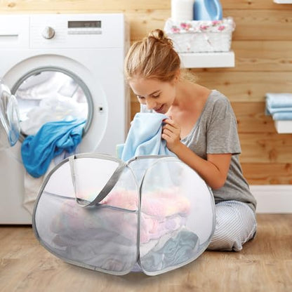 2 Pack Collapsible Laundry Baskets, 90L Large Foldable Laundry Basket, Durable Mesh Pop Up Hampers for Laundry, Dirty Clothes Laundry Hamper for Bedroom, Bathroom, Dorm, Laundry Room, Travel Grey - color: 2xGray