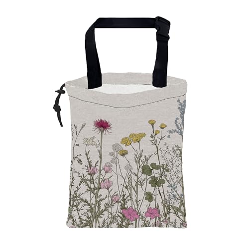 Car Garbage Bag Vintage Botanical Wildflowers Drawstring Car Trash Bag Hanging for Back Seat with Adjustable Buckle Canvas Vehicle Trash Can Easy-to-Install - color: Vintage Botanical Wildflowers