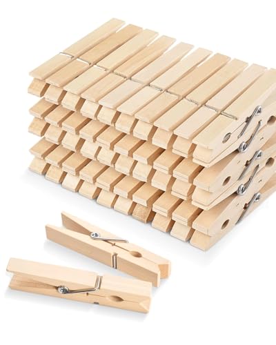 Clothes Pins, Wooden Clothespins for Crafts, Strong Grip Close Pins Birchwood Clothes Clips Laundry Clothesline Clothespin Clothing Pegs for Hanging Baby Clothing Photos, 2.83 Inch, Pack of 50 - color: Wood