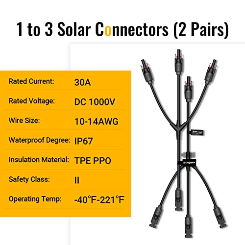 BougeRV Solar Y Branch Connectors Solar Panel Parallel Connectors 1 to 3 Solar Cable Wire Plug Tool Kit (2 Pairs M/FFF and F/MMM) - size: 2 Pairs/M/FFF and F/MMM