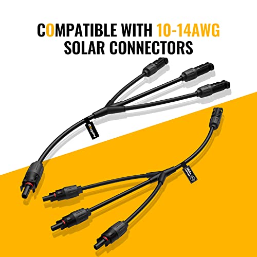 BougeRV Solar Y Branch Connectors Solar Panel Parallel Connectors 1 to 3 Solar Cable Wire Plug Tool Kit (2 Pairs M/FFF and F/MMM) - size: 2 Pairs/M/FFF and F/MMM