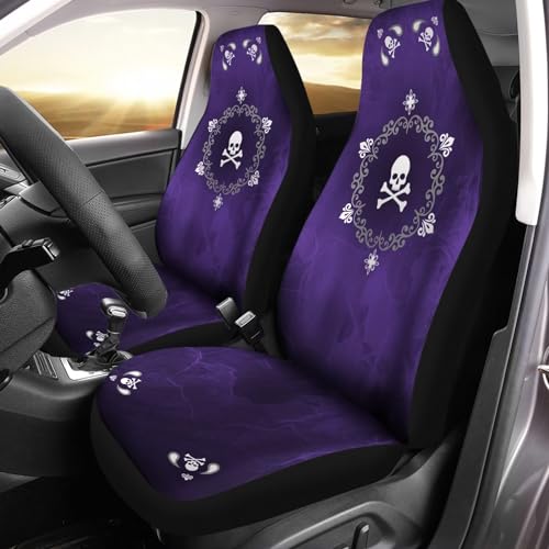 Bulopur Skull Flowers Purple Print Automobile Front Seat Cover, Automotive Seat Cover Accessories, Breathable Front Car Seat Cover Pack of 2 - color: Purple Skull Floral