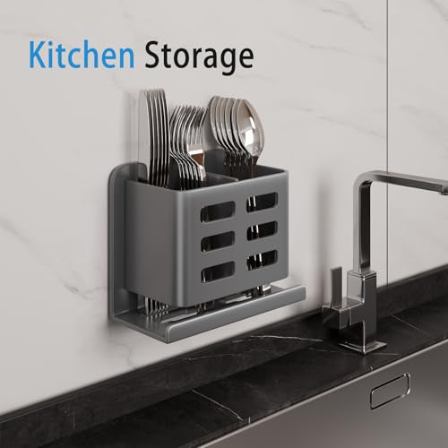 Grey Wall-Mounted Toothbrush Holder, Aluminum Material Shower Shaver Storage Rack, No Drilling Required, Removable Toothpaste Storage Rack - size: Gray double slot