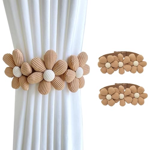 SRG Curtain Tiebacks for Curtains 2 Pack, Decorative Curtain Holdbacks for Drapes, Handmade Tie Backs No Drilling for Home Bedroom Window Decor – Daisy Khaki - color: Daisy Khaki