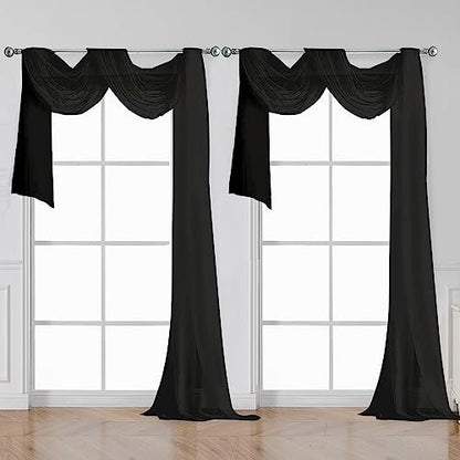 OWENIE Black Sheer Curtains 144 inch Extra Long, Elegant and Airy Drapes Translucent Window Treatments for Living Room/Bedroom, Black, 2 Panels=84" Wide - color: Black, size: 42"W x 144"L (Pack of 2)