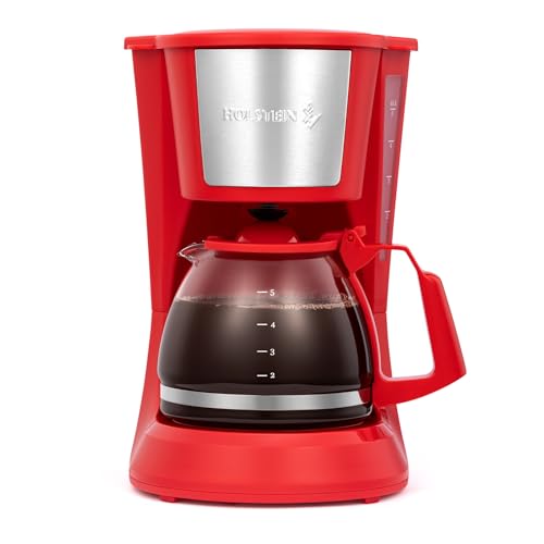 Holstein Housewares 5 Cup Drip Coffee Maker – Compact and User-Friendly with Auto Pause & Serve, Reusable Filter, Measuring Spoon & Glass Carafe, Office & Dorm Use, Red - color: Red, size: 5 Cup